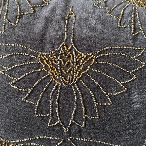 Dark grey velvet pillow covers with beaded birds - Picture 2 of 2